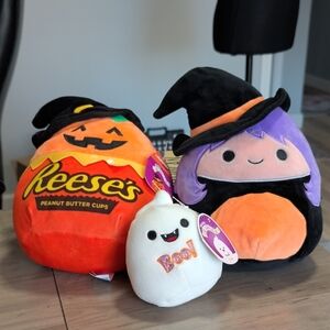 Set Of 3 Halloween Squishmallows- Witch, Pumpkin, Ghost